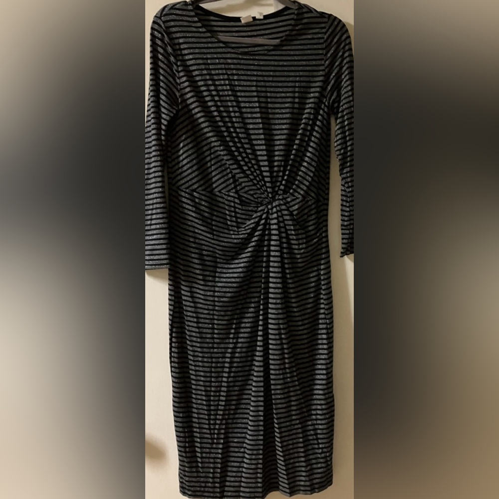 GAP Black and Gray Shimmer Striped Long Sleeve Dress Size Medium Petite